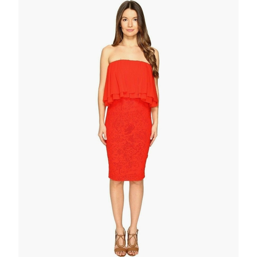 NWT FUZZI Sheath Dress Women's Medium Red Strapless Lace Cocktail Designer $495